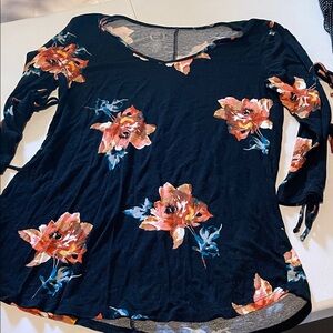 Maurices Black Top with Orange Floral Design